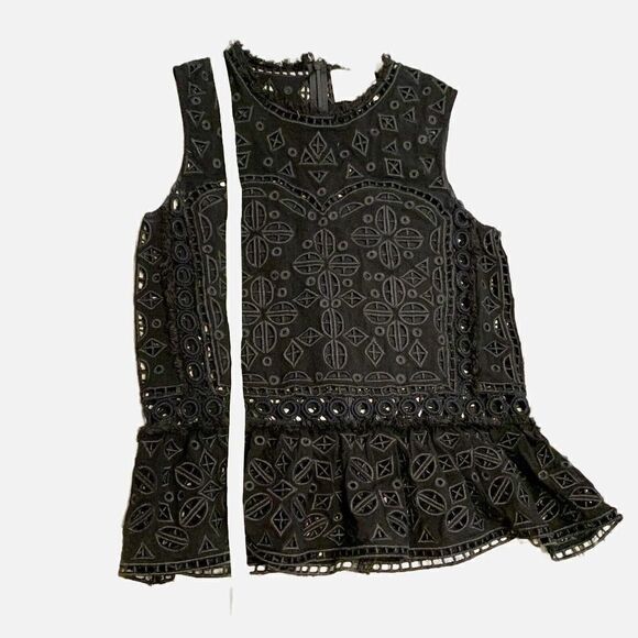 Sea New York Eyelet and Lace Sleeveless Top Black Peplum Style Women’s Size 0 - Picture 10 of 10
